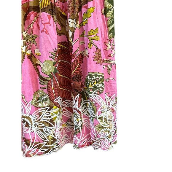 Juliet Dunn Bohemian Pink Retro Floral Embroidered Baby Doll Mini Dress Sz 3 - Picture 2 of 6